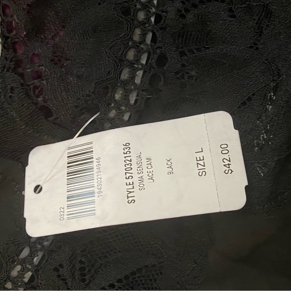 NWT Soma Elegant Black Lace Camisole sz Lg - Picture 3 of 3